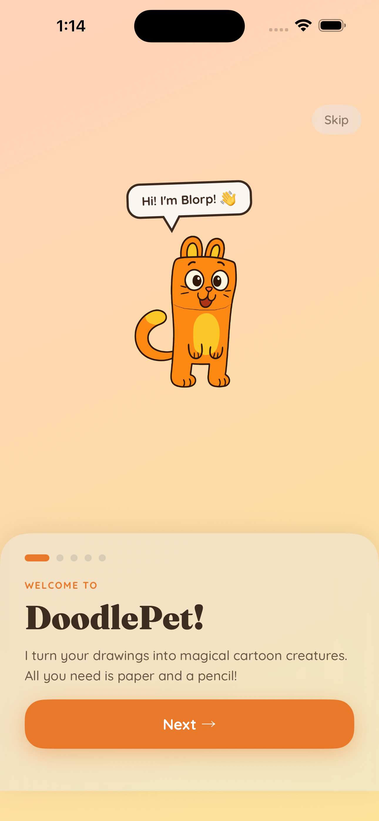 DoodlePet Onboarding screen 1